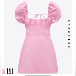 Zara Pink Ruched Puff Sleeve Mini Dress